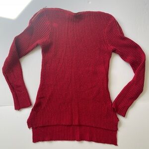 Guess 1981 Red Ribbed W Knit Zippers Sweater Medium. Two Gold Zips . High/Low